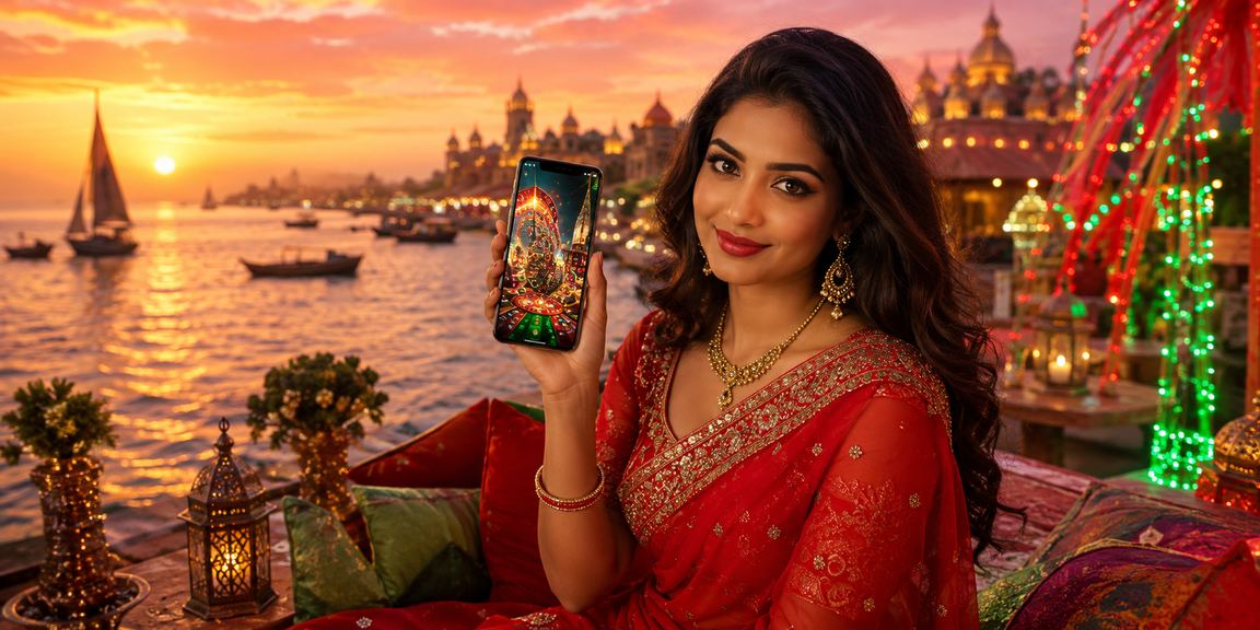 খুলনায় শাড়ি পরিহিত একজন ব্যবহারকারী মোবাইলে ক্যাসিনো পেমেন্ট করছেন